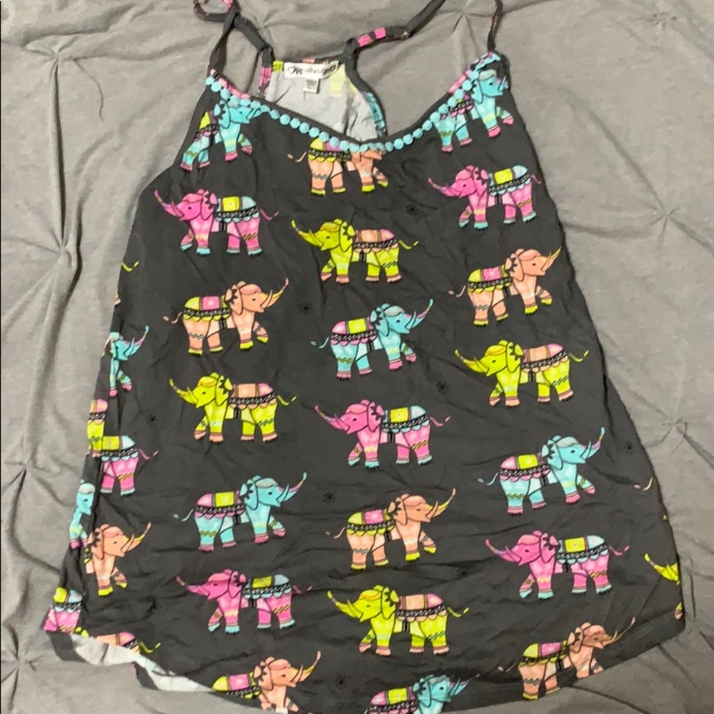 Pajama tank top colorful elephants soft gray large